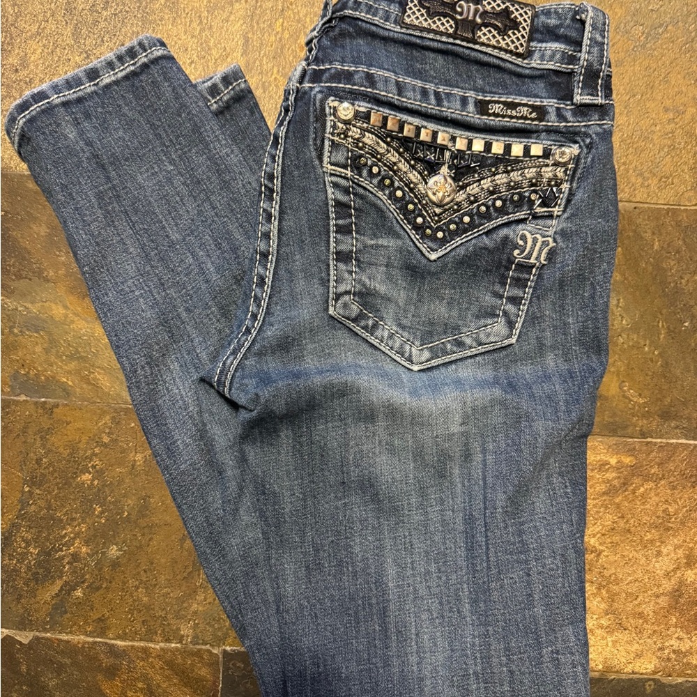 Miss Me Embellished Boot Cut Jeans - Blue